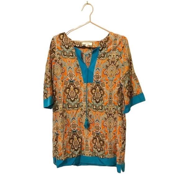Umgee tunic boho blue orange tassel top size medium - Picture 1 of 6